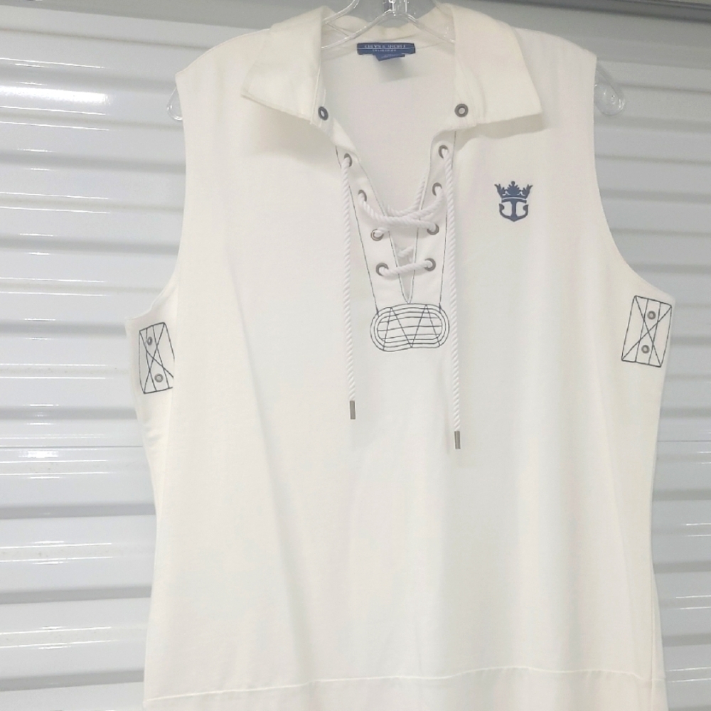 Sailor Dress Cotton Coastal Cool Lace Up Collar Summer White Blue Resortwear
